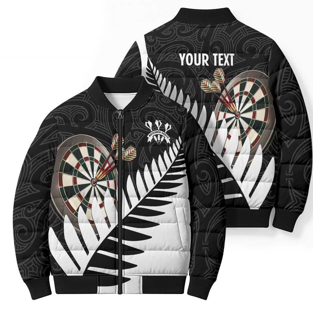 Personalised New Zealand Darts Bomber Puffer Jacket Silver Fern Aotearoa Maori Pattern - Polynesian Pride