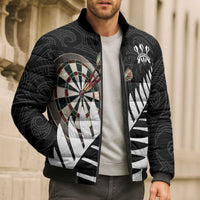 Personalised New Zealand Darts Bomber Puffer Jacket Silver Fern Aotearoa Maori Pattern - Polynesian Pride