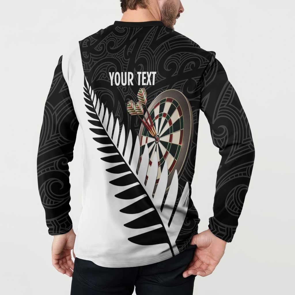Personalised New Zealand Darts Button Sweatshirt Silver Fern Aotearoa Maori Pattern - Polynesian Pride