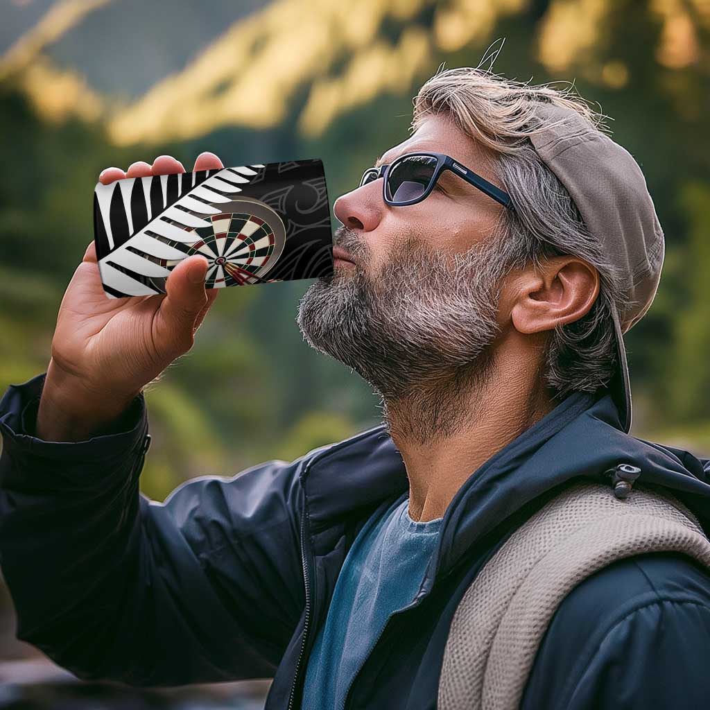Personalised New Zealand Darts 4 in 1 Can Cooler Tumbler Silver Fern Aotearoa Maori Pattern - Polynesian Pride