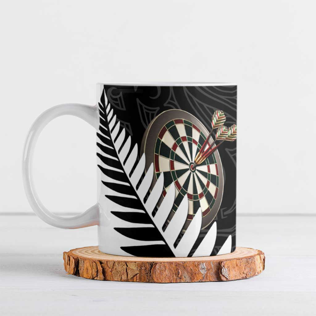 Personalised New Zealand Darts Ceramic Mug Silver Fern Aotearoa Maori Pattern - Polynesian Pride