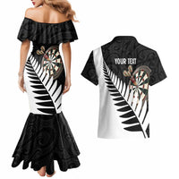 Personalised New Zealand Darts Couples Matching Mermaid Dress and Hawaiian Shirt Silver Fern Aotearoa Maori Pattern - Polynesian Pride