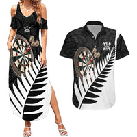 Personalised New Zealand Darts Couples Matching Summer Maxi Dress and Hawaiian Shirt Silver Fern Aotearoa Maori Pattern - Polynesian Pride