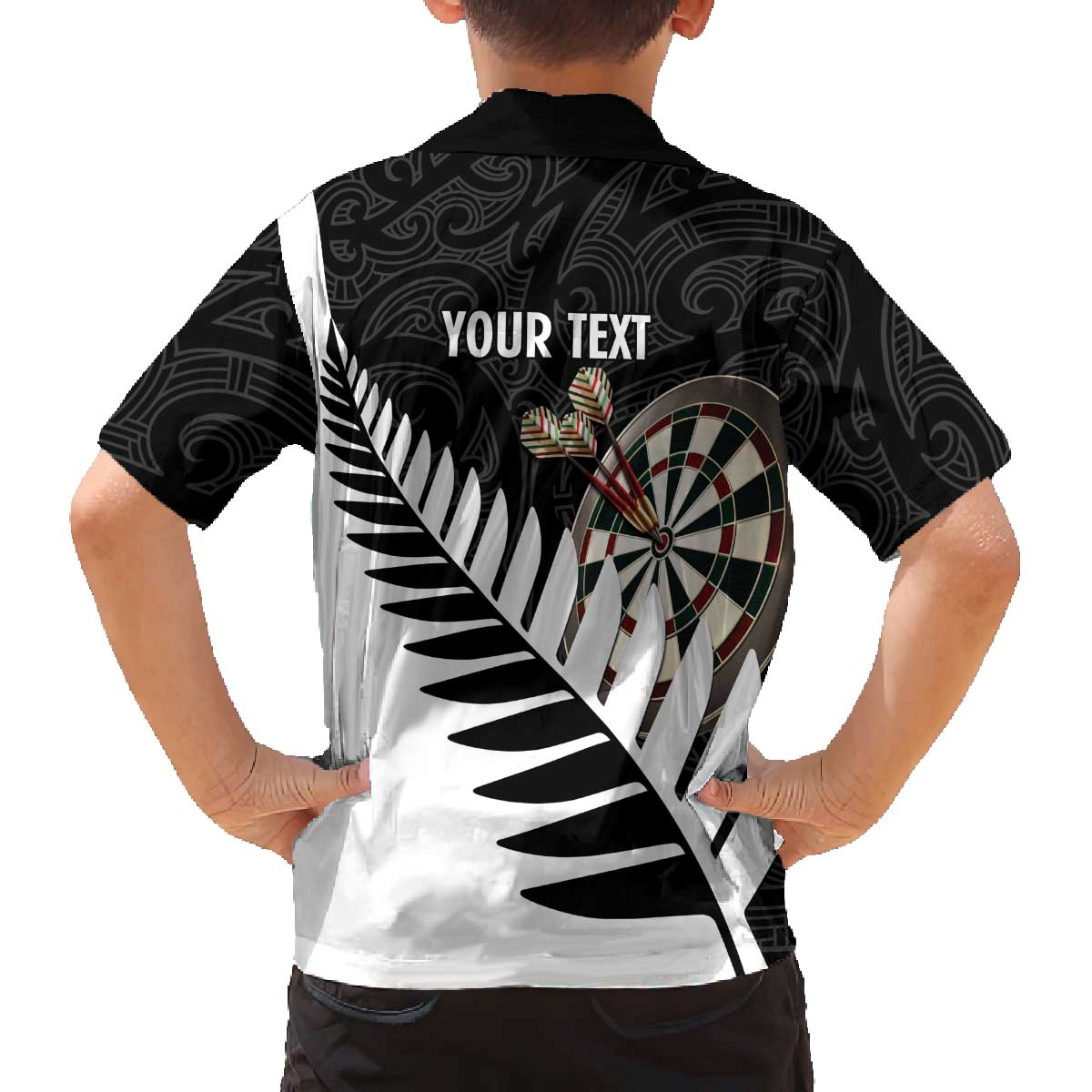 Personalised New Zealand Darts Family Matching Off The Shoulder Long Sleeve Dress and Hawaiian Shirt Silver Fern Aotearoa Maori Pattern - Polynesian Pride