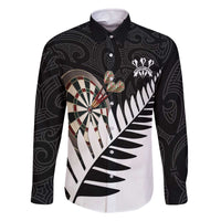 Personalised New Zealand Darts Family Matching Off The Shoulder Long Sleeve Dress and Hawaiian Shirt Silver Fern Aotearoa Maori Pattern - Polynesian Pride