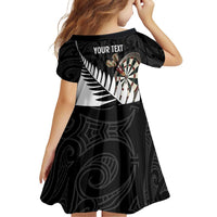 Personalised New Zealand Darts Family Matching Off Shoulder Short Dress and Hawaiian Shirt Silver Fern Aotearoa Maori Pattern - Polynesian Pride