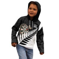 Personalised New Zealand Darts Kid Hoodie Silver Fern Aotearoa Maori Pattern - Polynesian Pride