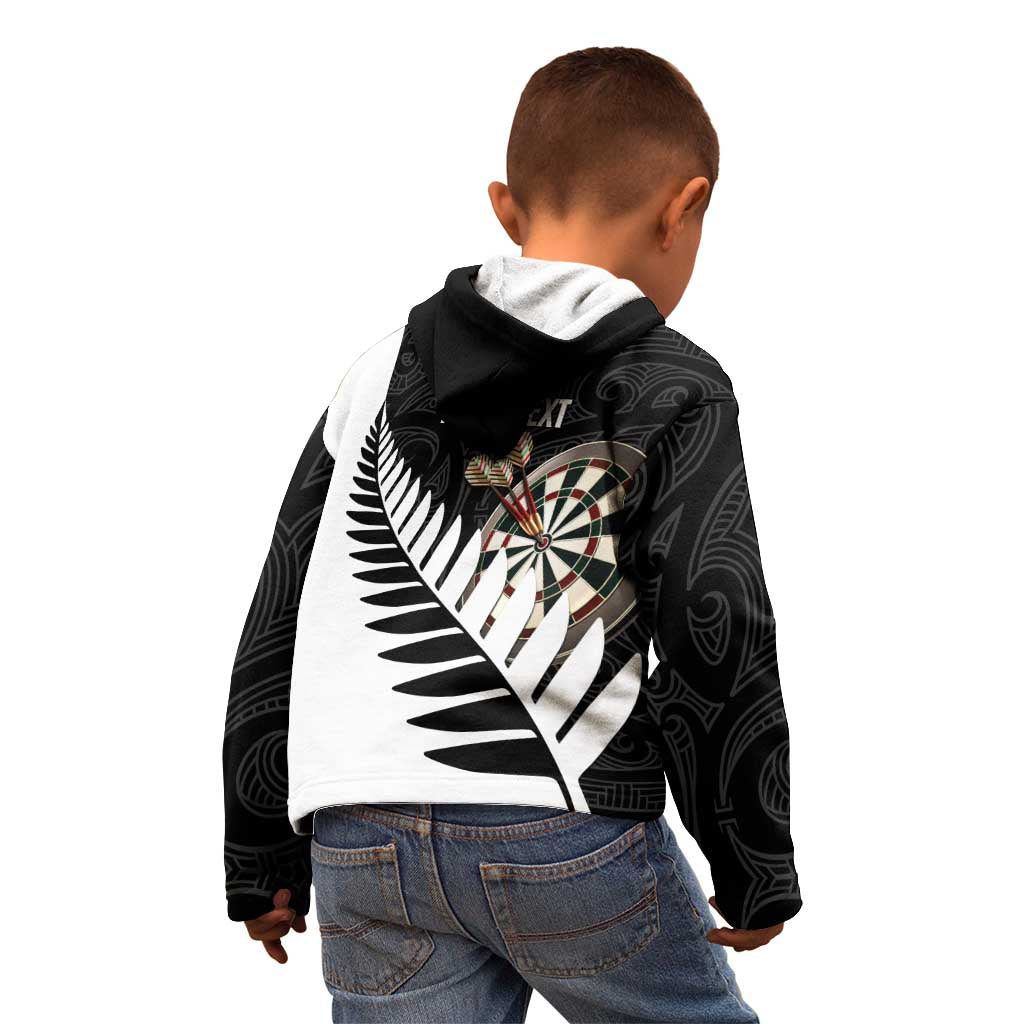 Personalised New Zealand Darts Kid Hoodie Silver Fern Aotearoa Maori Pattern - Polynesian Pride