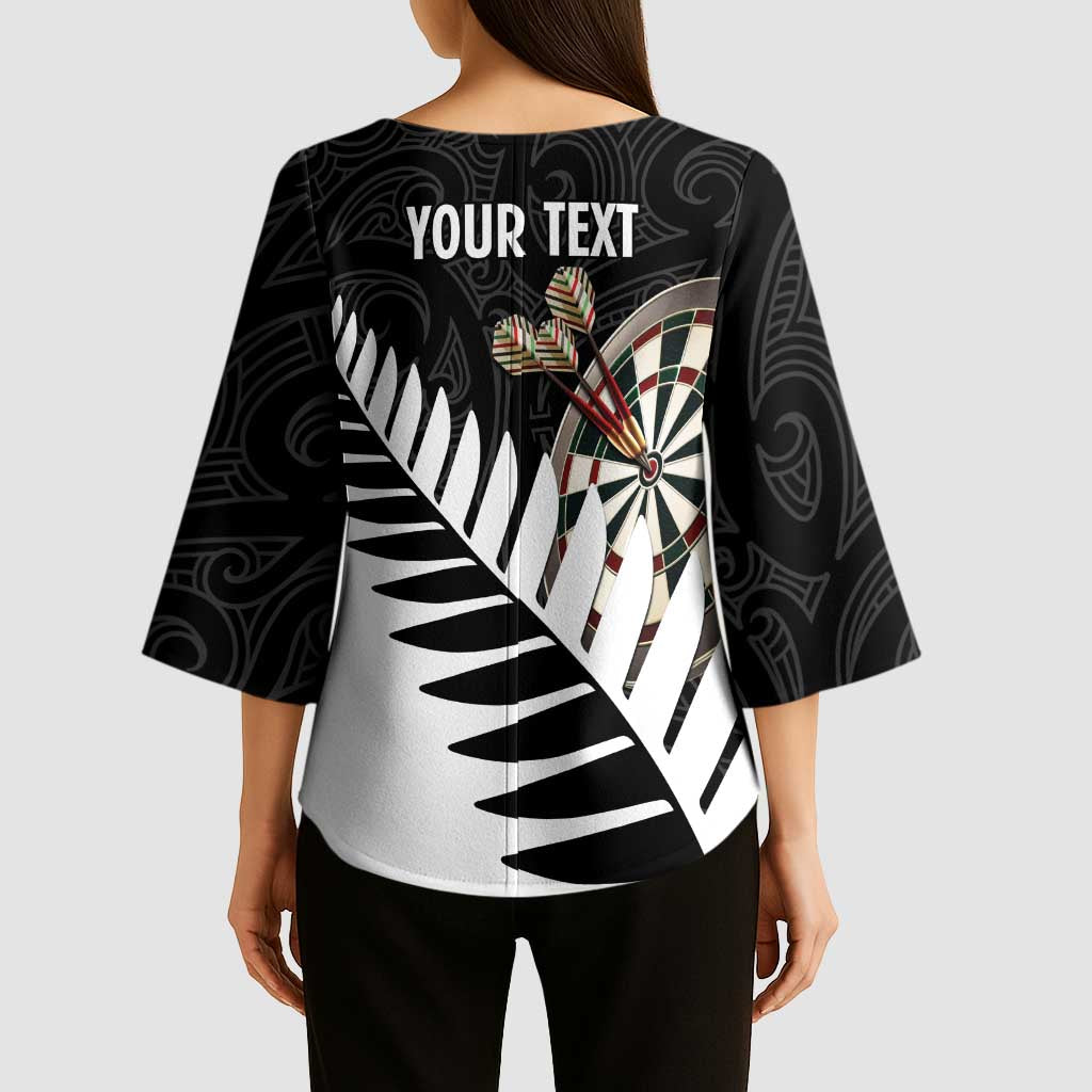 Personalised New Zealand Darts Kimono Sleeve Blouse Silver Fern Aotearoa Maori Pattern - Polynesian Pride