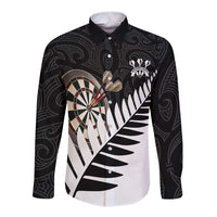 Personalised New Zealand Darts Long Sleeve Button Shirt Silver Fern Aotearoa Maori Pattern - Polynesian Pride