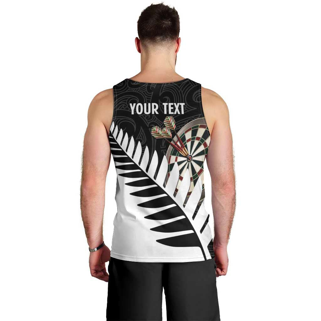 Personalised New Zealand Darts Men Tank Top Silver Fern Aotearoa Maori Pattern - Polynesian Pride