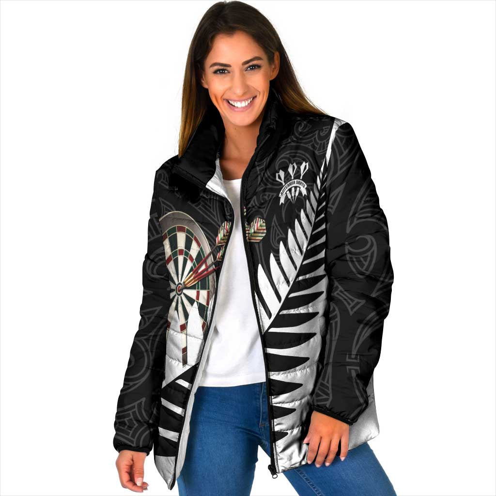Personalised New Zealand Darts Padded Jacket Silver Fern Aotearoa Maori Pattern - Polynesian Pride