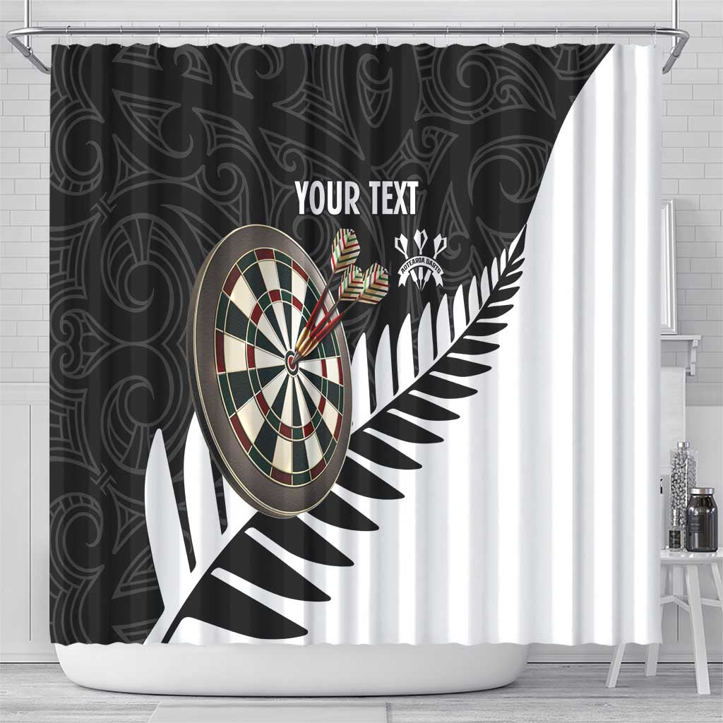 Personalised New Zealand Darts Shower Curtain Silver Fern Aotearoa Maori Pattern - Polynesian Pride