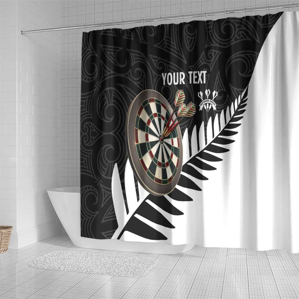 Personalised New Zealand Darts Shower Curtain Silver Fern Aotearoa Maori Pattern - Polynesian Pride