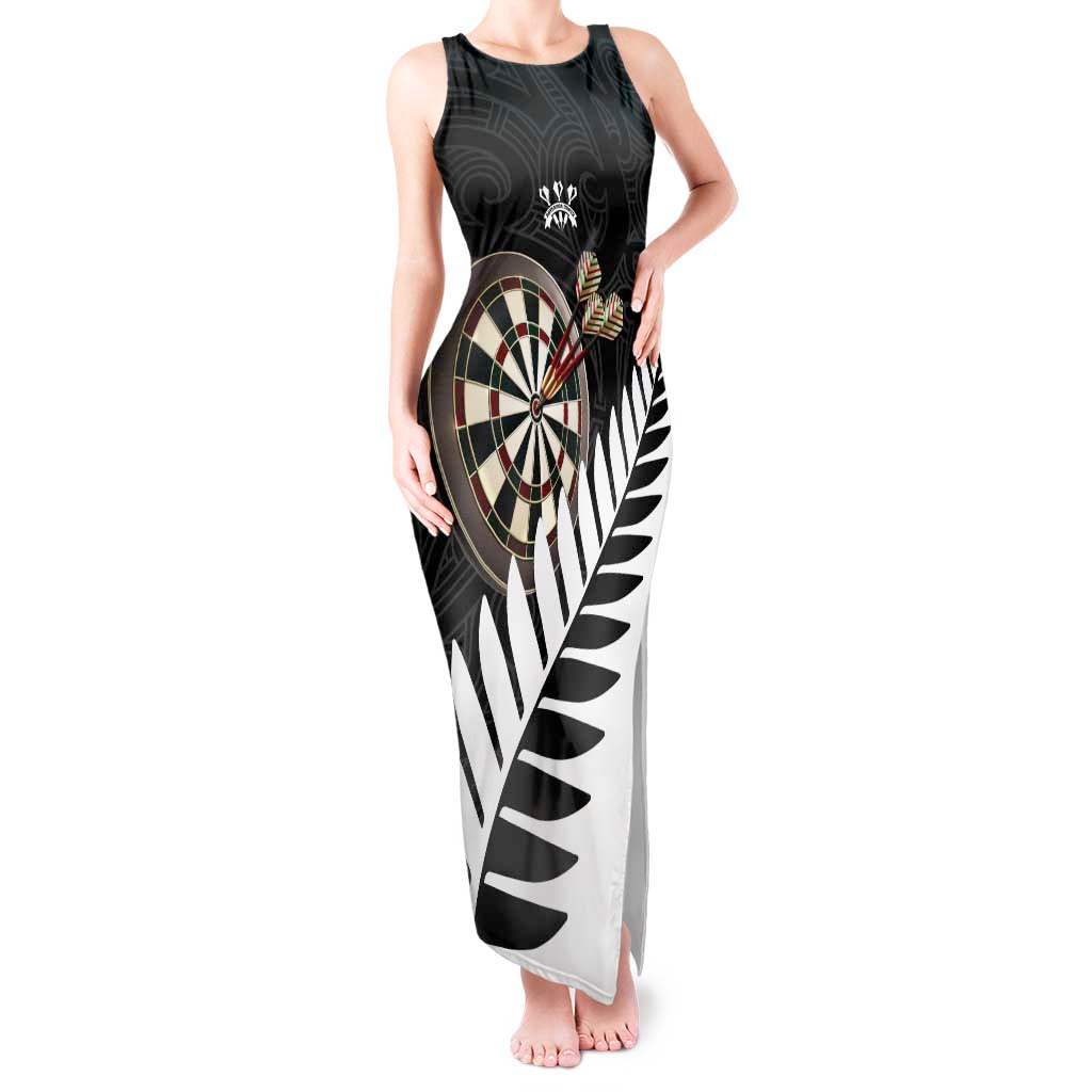 Personalised New Zealand Darts Tank Maxi Dress Silver Fern Aotearoa Maori Pattern - Polynesian Pride