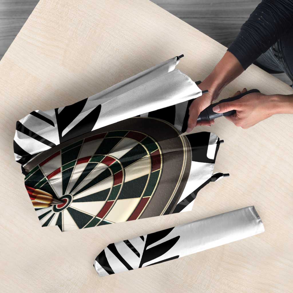 Personalised New Zealand Darts Umbrella Silver Fern Aotearoa Maori Pattern - Polynesian Pride