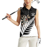 Personalised New Zealand Darts Women Sleeveless Polo Shirt Silver Fern Aotearoa Maori Pattern - Polynesian Pride