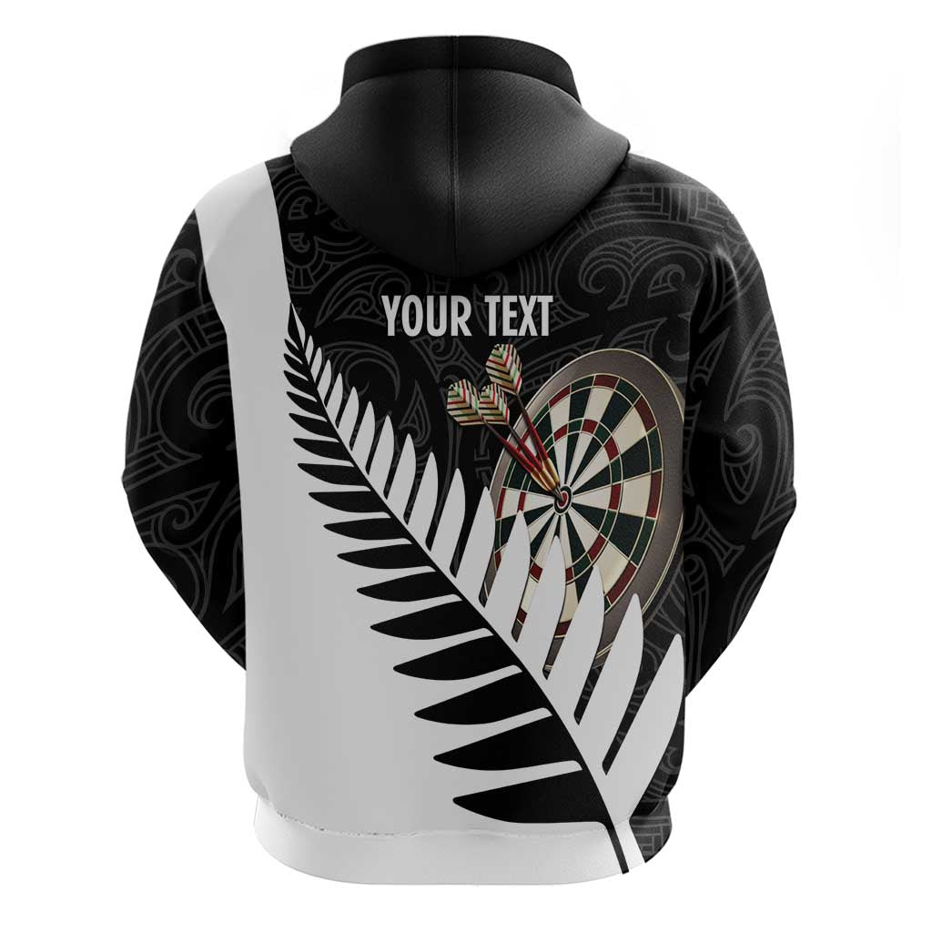 Personalised New Zealand Darts Zip Hoodie Silver Fern Aotearoa Maori Pattern - Polynesian Pride