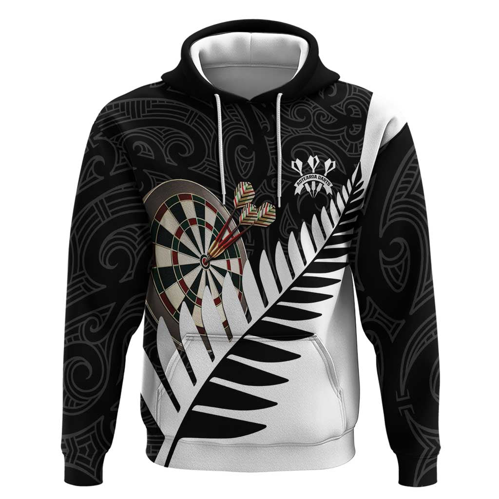 Personalised New Zealand Darts Zip Hoodie Silver Fern Aotearoa Maori Pattern - Polynesian Pride