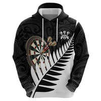 Personalised New Zealand Darts Zip Hoodie Silver Fern Aotearoa Maori Pattern - Polynesian Pride