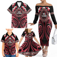 Aotearoa Ngai Te Rangi Personalised Family Matching Off The Shoulder Long Sleeve Dress and Hawaiian Shirt Maori Iwi Poutama Puhoro Tattoo LT14 - Polynesian Pride