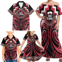 Aotearoa Ngai Te Rangi Personalised Family Matching Off Shoulder Maxi Dress and Hawaiian Shirt Maori Iwi Poutama Puhoro Tattoo LT14 - Polynesian Pride