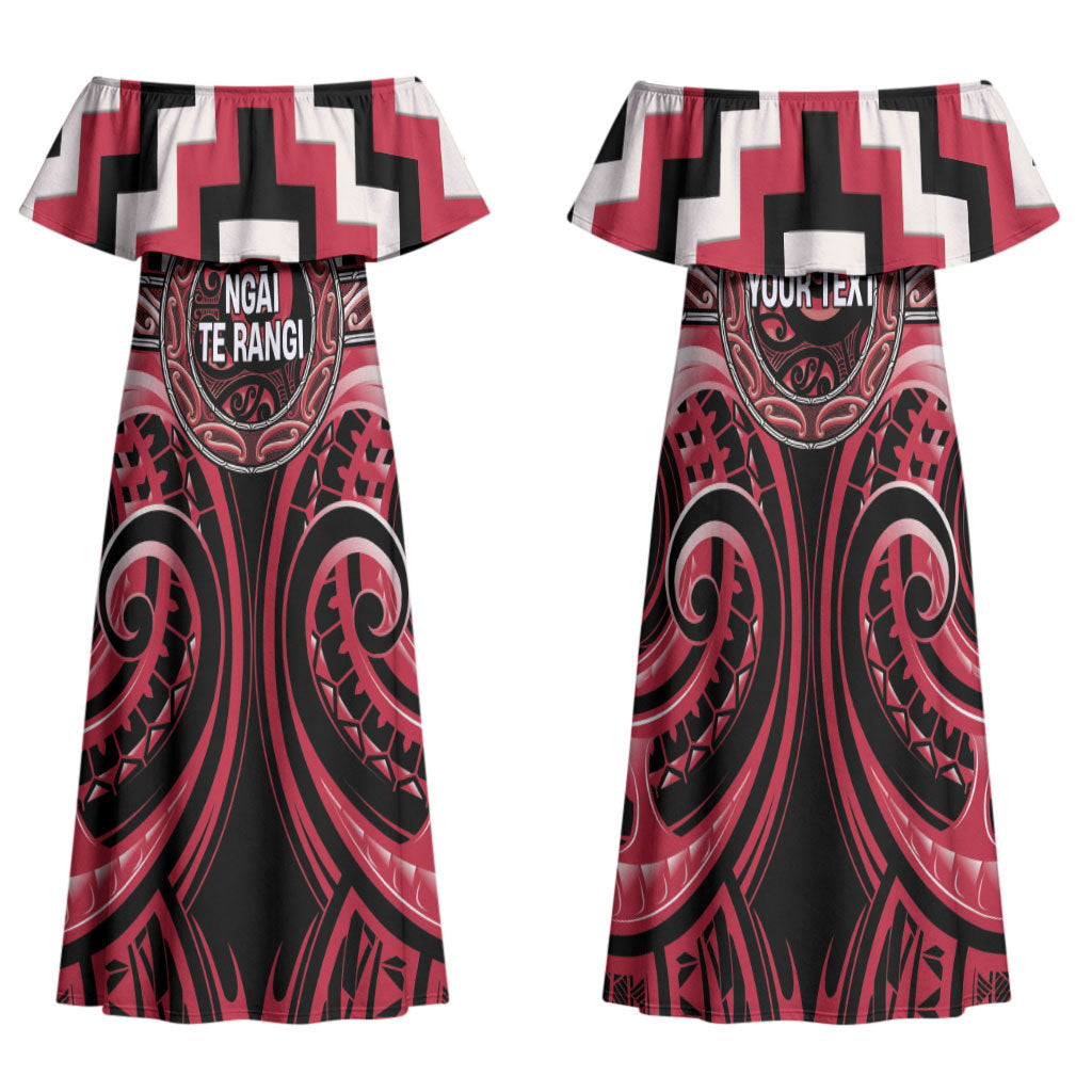 Aotearoa Ngai Te Rangi Personalised Family Matching Off Shoulder Maxi Dress and Hawaiian Shirt Maori Iwi Poutama Puhoro Tattoo LT14 Mom's Dress Red - Polynesian Pride