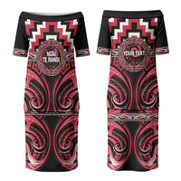 Aotearoa Ngai Te Rangi Personalised Family Matching Puletasi and Hawaiian Shirt Maori Iwi Poutama Puhoro Tattoo LT14 Mom's Dress Red - Polynesian Pride
