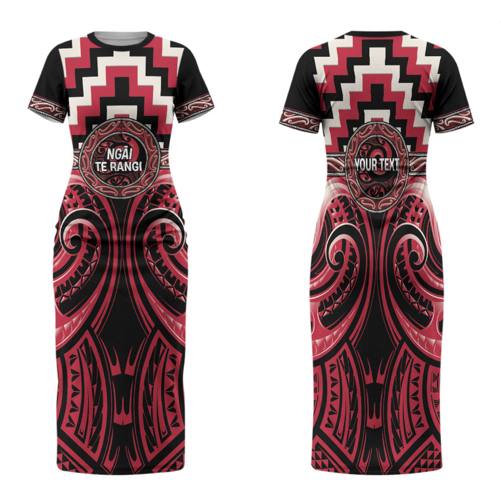 Aotearoa Ngai Te Rangi Personalised Family Matching Short Sleeve Bodycon Dress and Hawaiian Shirt Maori Iwi Poutama Puhoro Tattoo LT14 Mom's Dress Red - Polynesian Pride