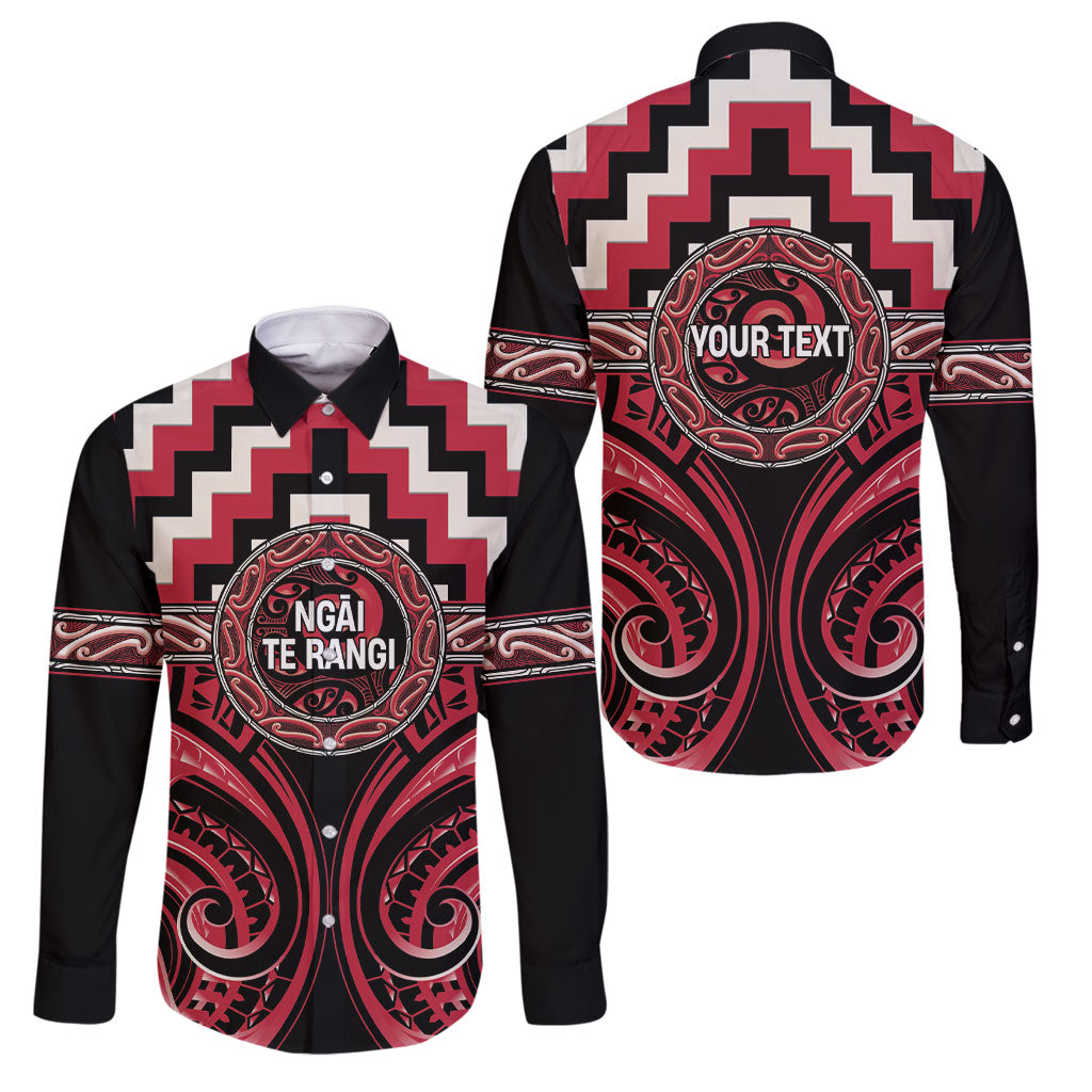 Aotearoa Ngai Te Rangi Personalised Family Matching Summer Maxi Dress and Hawaiian Shirt Maori Iwi Poutama Puhoro Tattoo LT14 Dad's Shirt - Long Sleeve Red - Polynesian Pride