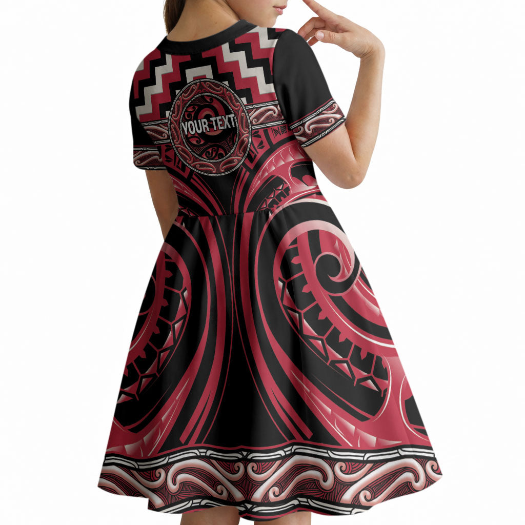 Aotearoa Ngai Te Rangi Personalised Kid Short Sleeve Dress Maori Iwi Poutama Puhoro Tattoo LT14 - Polynesian Pride