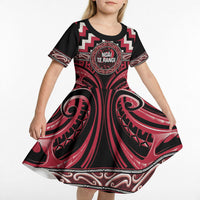 Aotearoa Ngai Te Rangi Personalised Kid Short Sleeve Dress Maori Iwi Poutama Puhoro Tattoo LT14 - Polynesian Pride