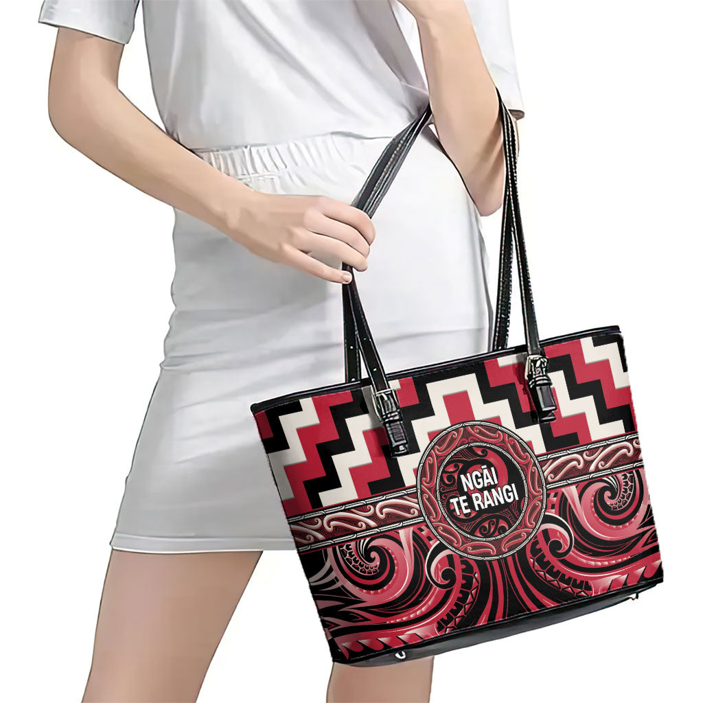 Aotearoa Ngai Te Rangi Leather Tote Bag Maori Iwi Poutama Puhoro Tattoo LT14 - Polynesian Pride