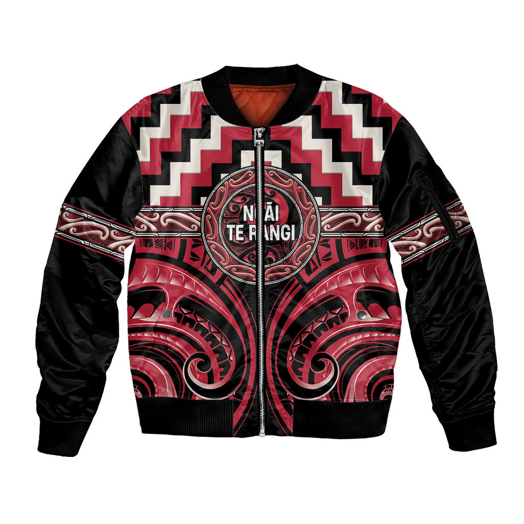 Aotearoa Ngai Te Rangi Personalised Sleeve Zip Bomber Jacket Maori Iwi Poutama Puhoro Tattoo LT14 Unisex Red - Polynesian Pride