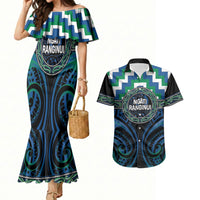 Aotearoa Ngati Ranginui Personalised Couples Matching Mermaid Dress and Hawaiian Shirt Maori Iwi Poutama Puhoro Tattoo LT14 Green - Polynesian Pride