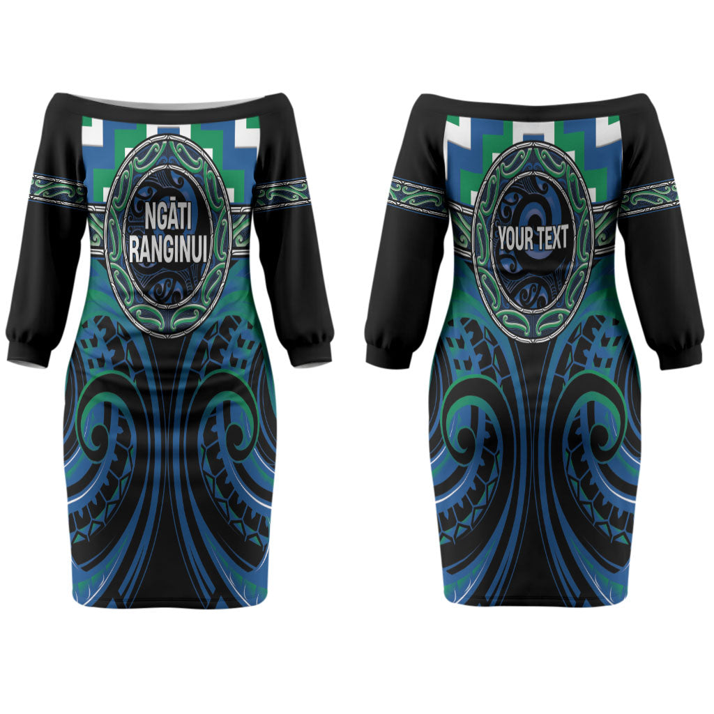 Aotearoa Ngati Ranginui Personalised Couples Matching Off The Shoulder Long Sleeve Dress and Long Sleeve Button Shirt Maori Iwi Poutama Puhoro Tattoo LT14 - Polynesian Pride