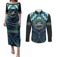 Aotearoa Ngati Ranginui Personalised Couples Matching Puletasi and Long Sleeve Button Shirt Maori Iwi Poutama Puhoro Tattoo LT14 Green - Polynesian Pride