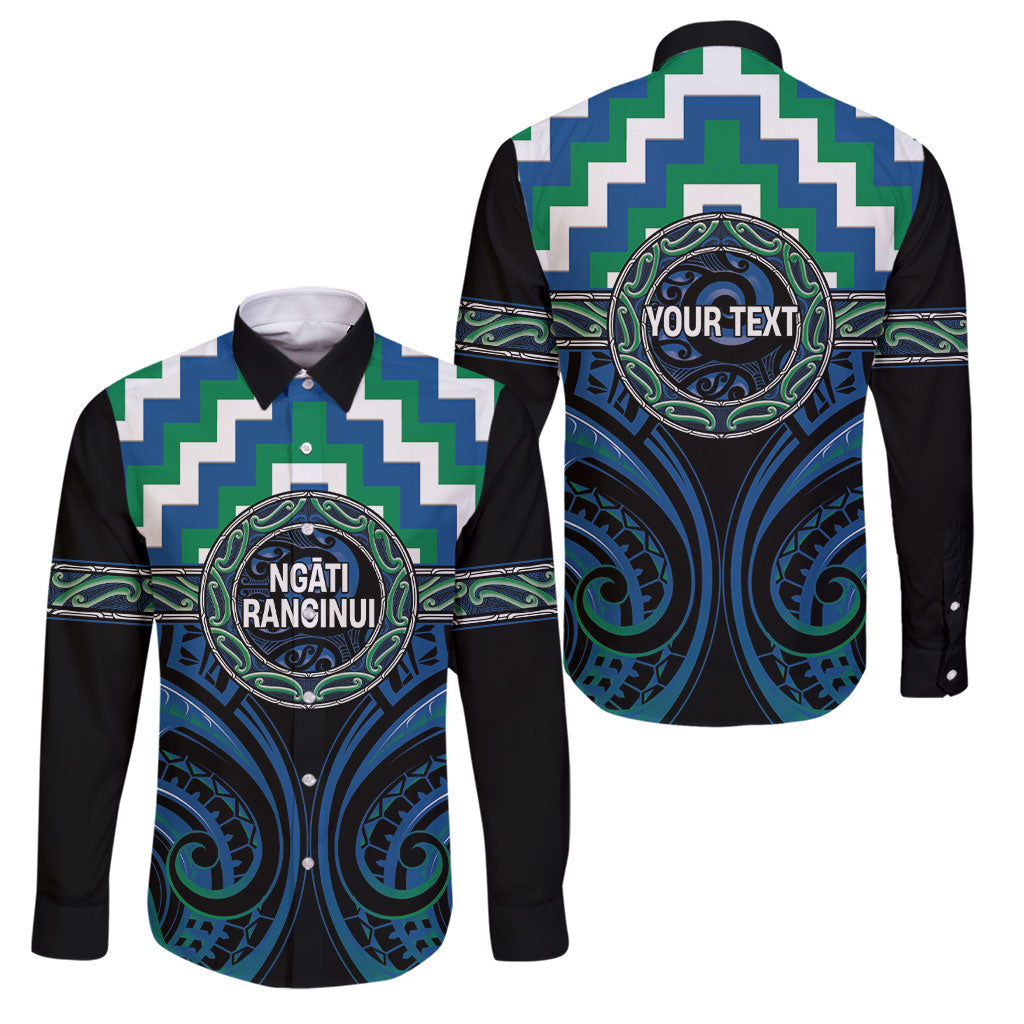 Aotearoa Ngati Ranginui Personalised Family Matching Long Sleeve Bodycon Dress and Hawaiian Shirt Maori Iwi Poutama Puhoro Tattoo LT14 Dad's Shirt - Long Sleeve Green - Polynesian Pride