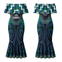 Aotearoa Ngati Ranginui Personalised Family Matching Mermaid Dress and Hawaiian Shirt Maori Iwi Poutama Puhoro Tattoo LT14 Mom's Dress Green - Polynesian Pride