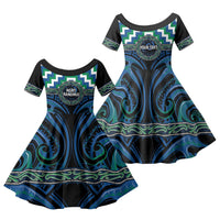 Aotearoa Ngati Ranginui Personalised Family Matching Mermaid Dress and Hawaiian Shirt Maori Iwi Poutama Puhoro Tattoo LT14 Daughter's Dress Green - Polynesian Pride