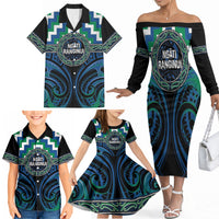 Aotearoa Ngati Ranginui Personalised Family Matching Off The Shoulder Long Sleeve Dress and Hawaiian Shirt Maori Iwi Poutama Puhoro Tattoo LT14 - Polynesian Pride
