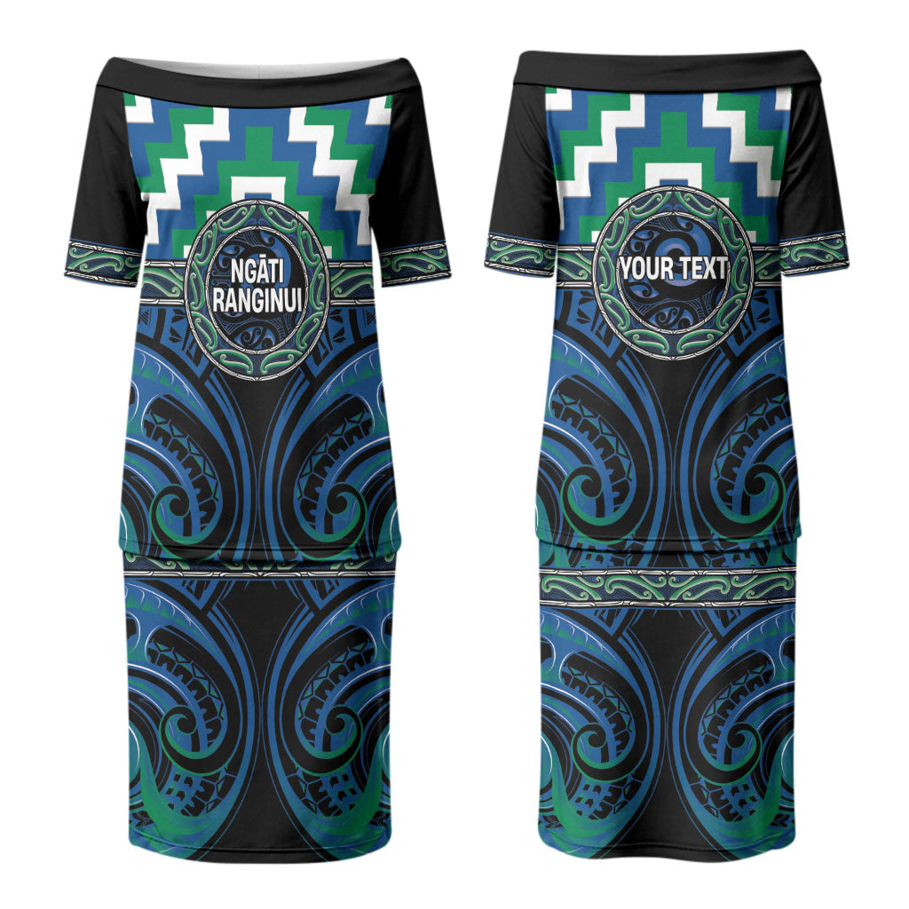 Aotearoa Ngati Ranginui Personalised Family Matching Puletasi and Hawaiian Shirt Maori Iwi Poutama Puhoro Tattoo LT14 Mom's Dress Green - Polynesian Pride