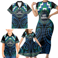 Aotearoa Ngati Ranginui Personalised Family Matching Short Sleeve Bodycon Dress and Hawaiian Shirt Maori Iwi Poutama Puhoro Tattoo LT14 - Polynesian Pride