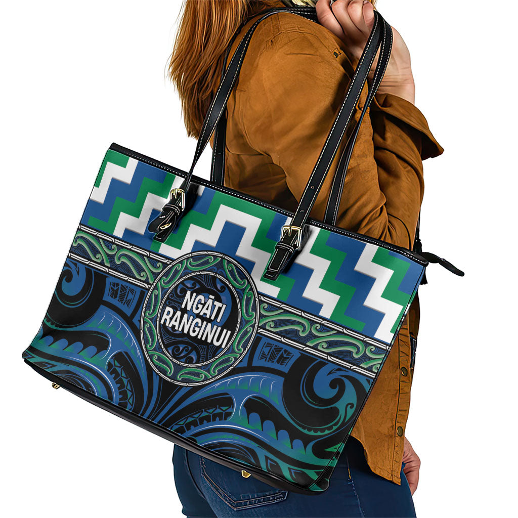 Aotearoa Ngati Ranginui Leather Tote Bag Maori Iwi Poutama Puhoro Tattoo LT14 - Polynesian Pride