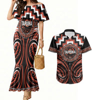 Aotearoa Tapuika Personalised Couples Matching Mermaid Dress and Hawaiian Shirt Maori Iwi Poutama Puhoro Tattoo LT14 Red - Polynesian Pride