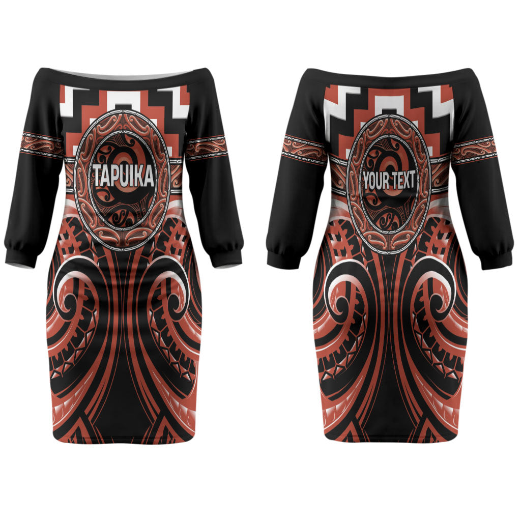Aotearoa Tapuika Personalised Family Matching Off The Shoulder Long Sleeve Dress and Hawaiian Shirt Maori Iwi Poutama Puhoro Tattoo LT14 Mom's Dress Red - Polynesian Pride