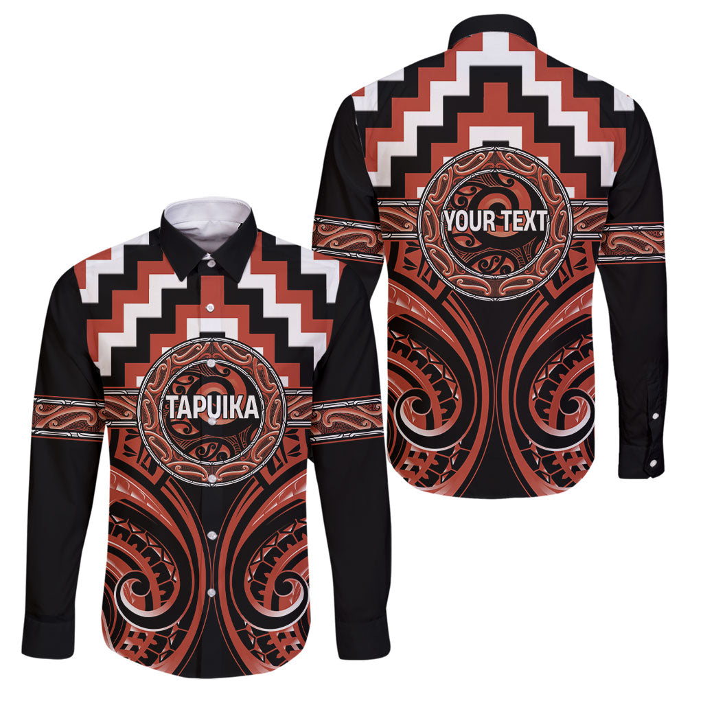 Aotearoa Tapuika Personalised Family Matching Off Shoulder Short Dress and Hawaiian Shirt Maori Iwi Poutama Puhoro Tattoo LT14 Dad's Shirt - Long Sleeve Red - Polynesian Pride