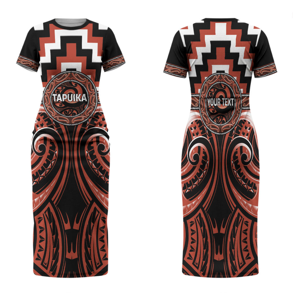 Aotearoa Tapuika Personalised Family Matching Short Sleeve Bodycon Dress and Hawaiian Shirt Maori Iwi Poutama Puhoro Tattoo LT14 Mom's Dress Red - Polynesian Pride
