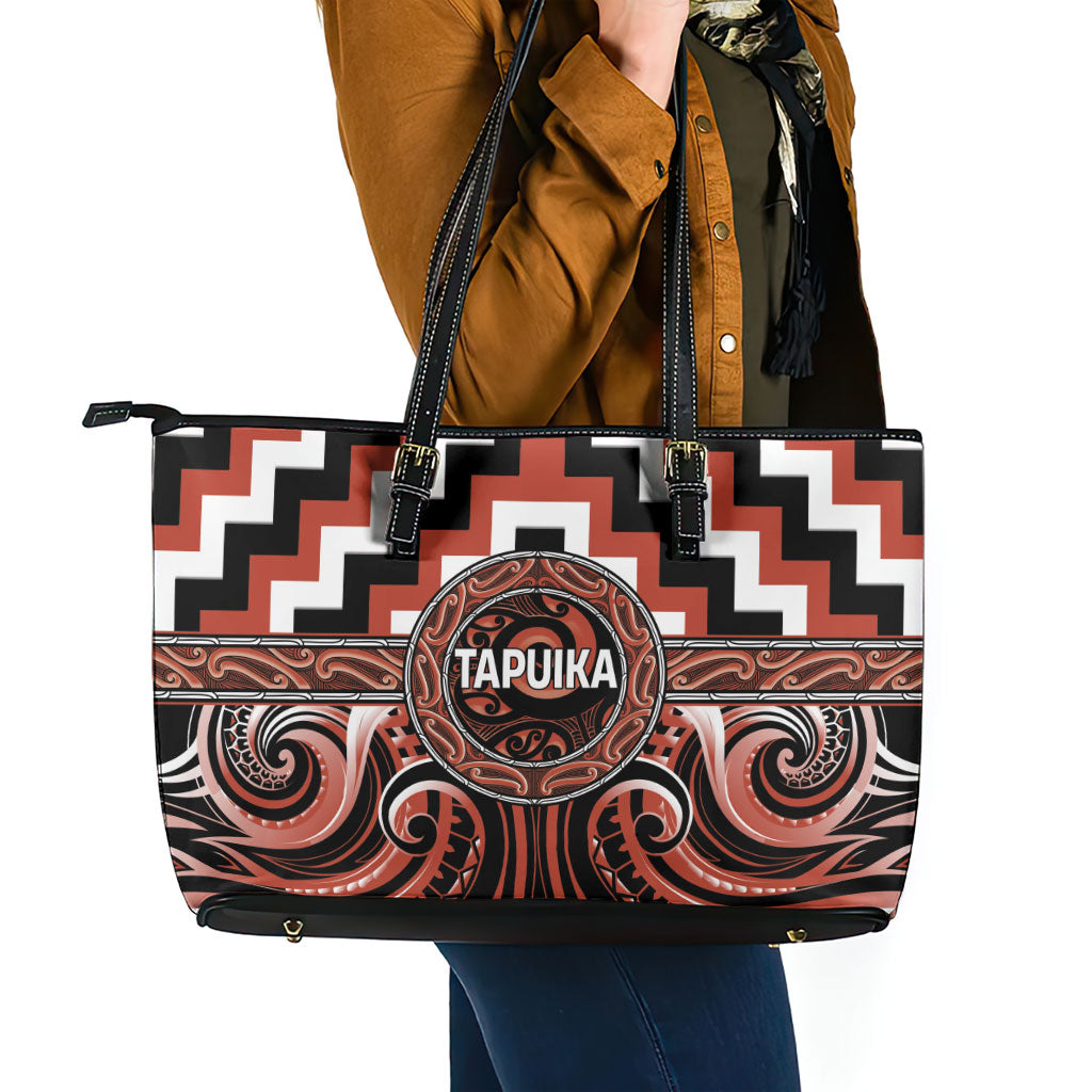 Aotearoa Tapuika Leather Tote Bag Maori Iwi Poutama Puhoro Tattoo LT14 - Polynesian Pride