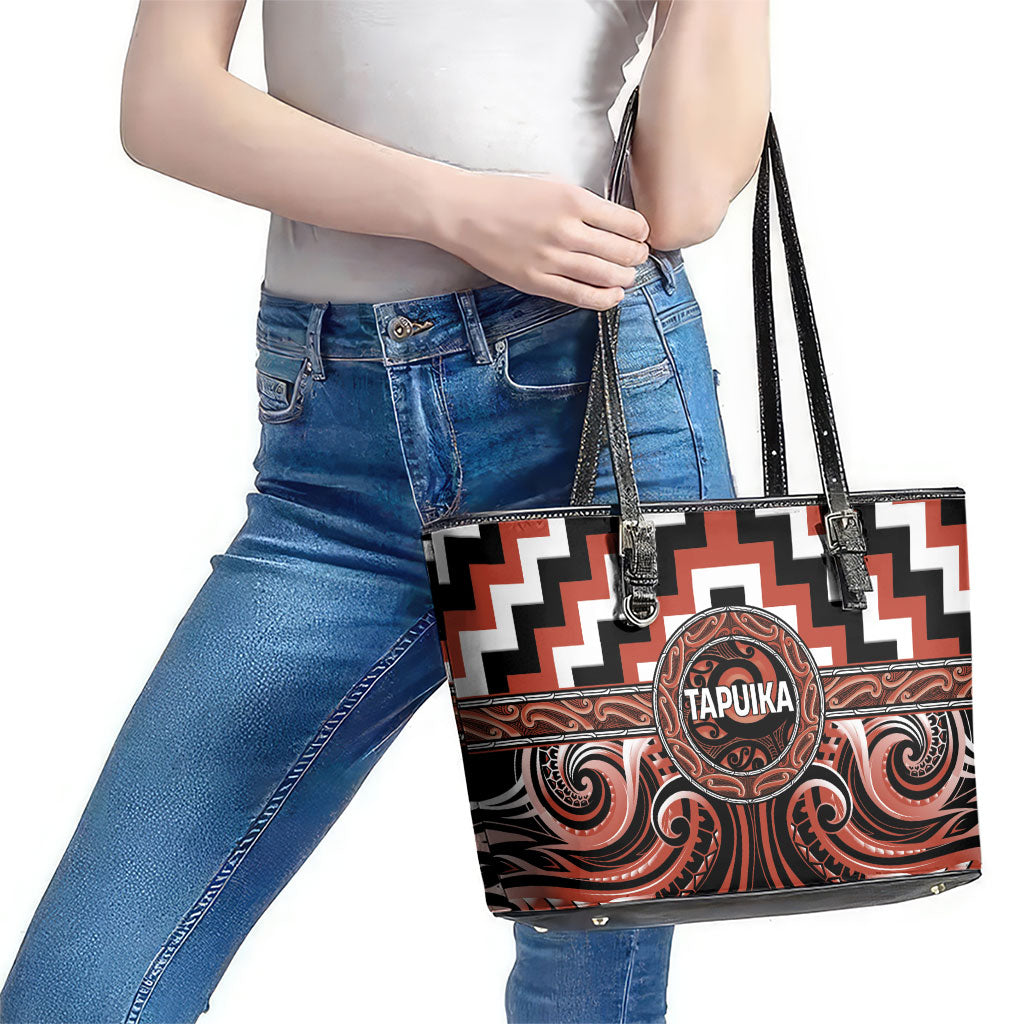 Aotearoa Tapuika Leather Tote Bag Maori Iwi Poutama Puhoro Tattoo LT14 - Polynesian Pride